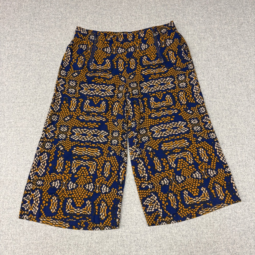 Cartonnier | Culotte Pants | 12 | Blue Mustard | Snakeskin Print Wide Leg Rayon